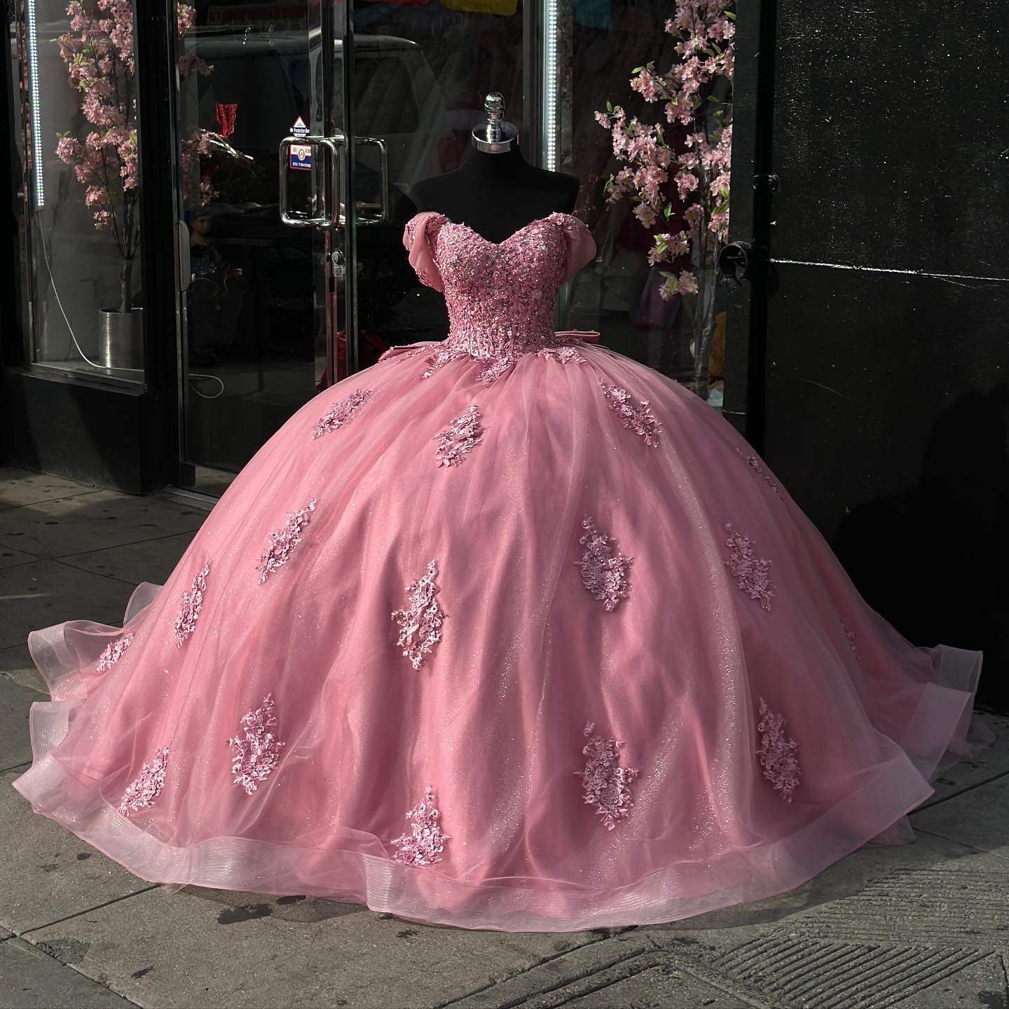 Ball Gown Off Shoulder Sleeveless Appliques Pleates Glitter Pink Tulle Quinceanera Dress Birthday Party Dress For Sweet 16