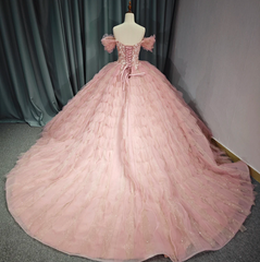Ball Gown Quinceanera Dress Tulle Pink Off the Shoulder Floral Sweet 16 Dress