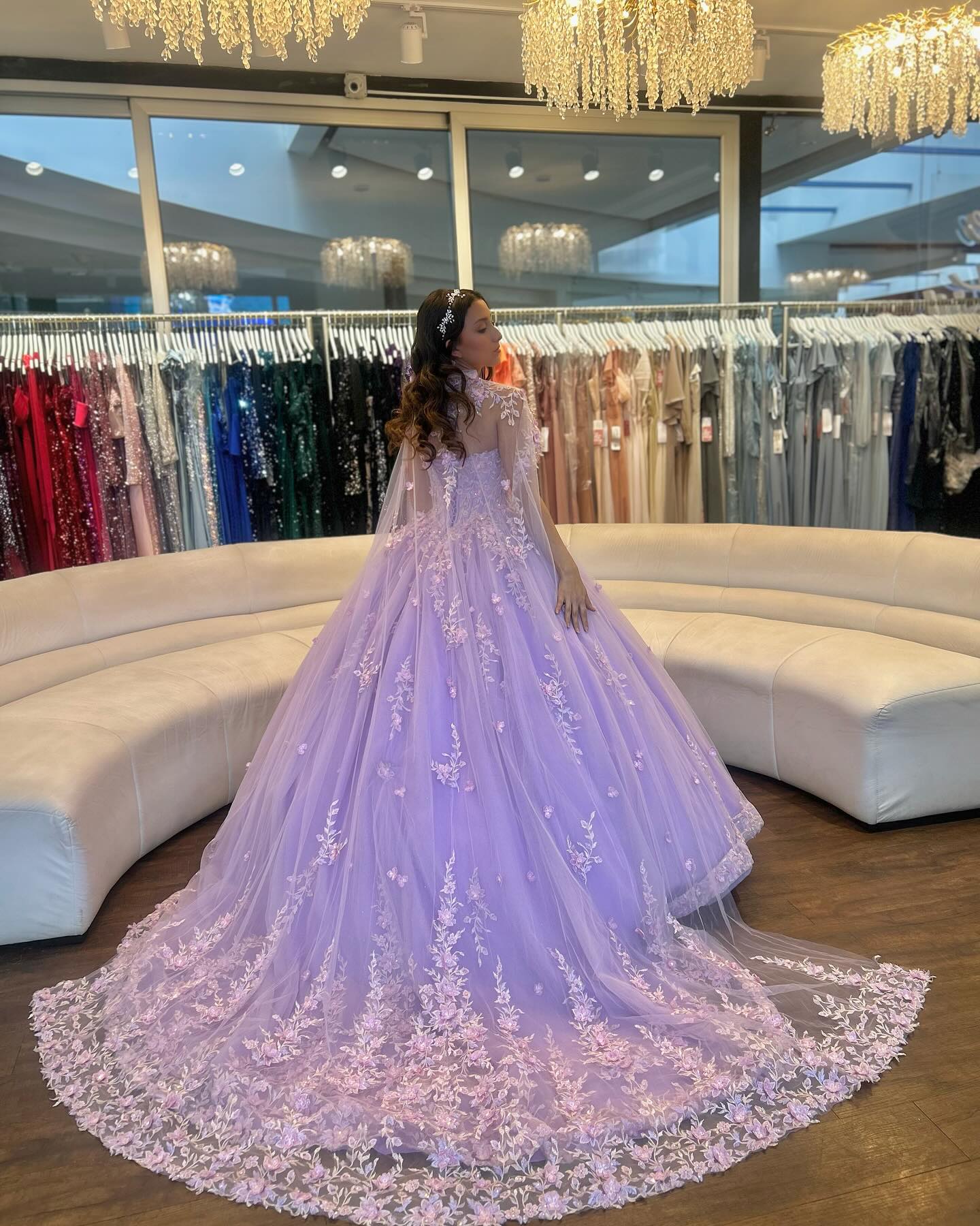 Ball Gown Strapless Sleeveless Flower Appliques Shawl Lilac Tulle Quinceanera Dress Birthday Party Dress Evening Gown For Sweet 16