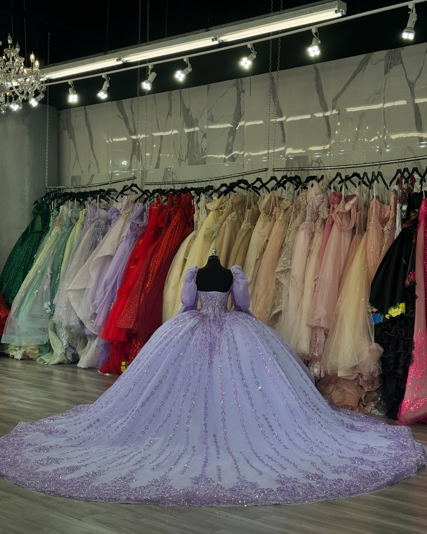 Ball Gown Sweetheart Neck Long Lanern Sleeves Beaded Sequins Appliques Lilac Tulle Quinceanera Dress Birthday Party Dress Evening Formal Gown For Sweet 16