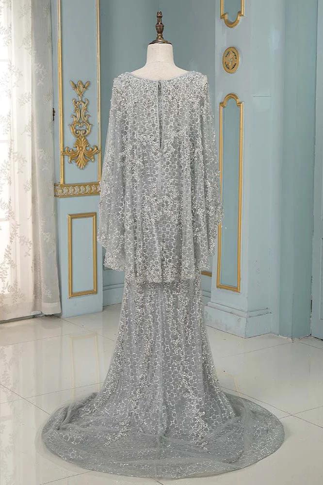 Batwing Sleeve Mother of the Bride Dress Beaded Bateau Neck Formal Dress