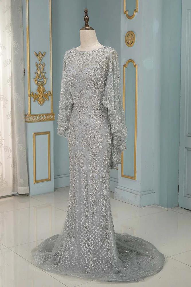 Batwing Sleeve Mother of the Bride Dress Beaded Bateau Neck Formal Dress