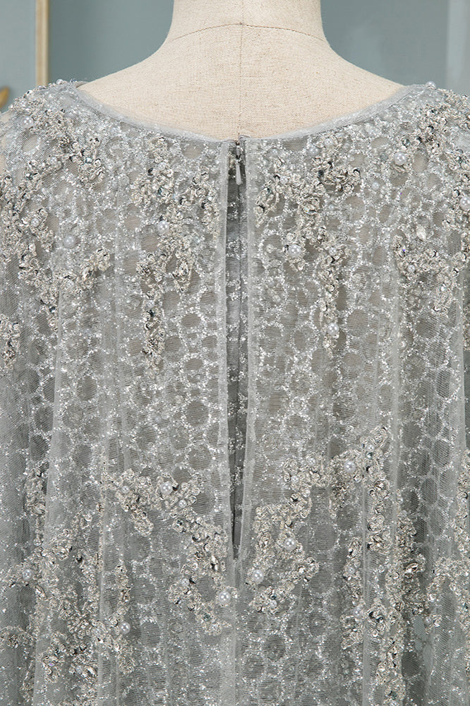 Batwing Sleeve Mother of the Bride Dress Beaded Bateau Neck Formal Dress