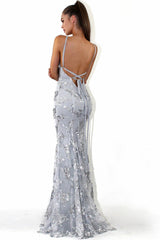 Beaded Prom Dress Backless Mermaid Spaghetti Straps Evening Dress