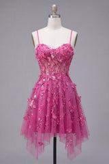 Beaded Short Sparkly Fuchsia A Line Corset Floral Homecoming Dress