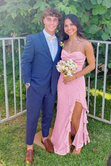 Beautiful A Line Spaghetti Straps Yellow Long Prom Dress With Split Front Formal Evening Gown