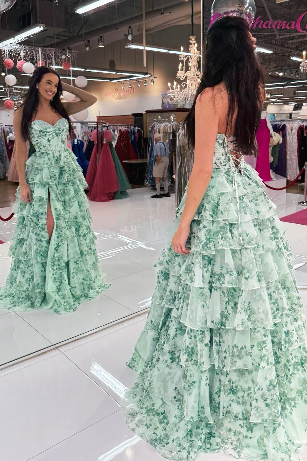 Beautiful A Line Sweetheart Green Corset Prom Dress With Criss Cross Back Formal Evening Gown