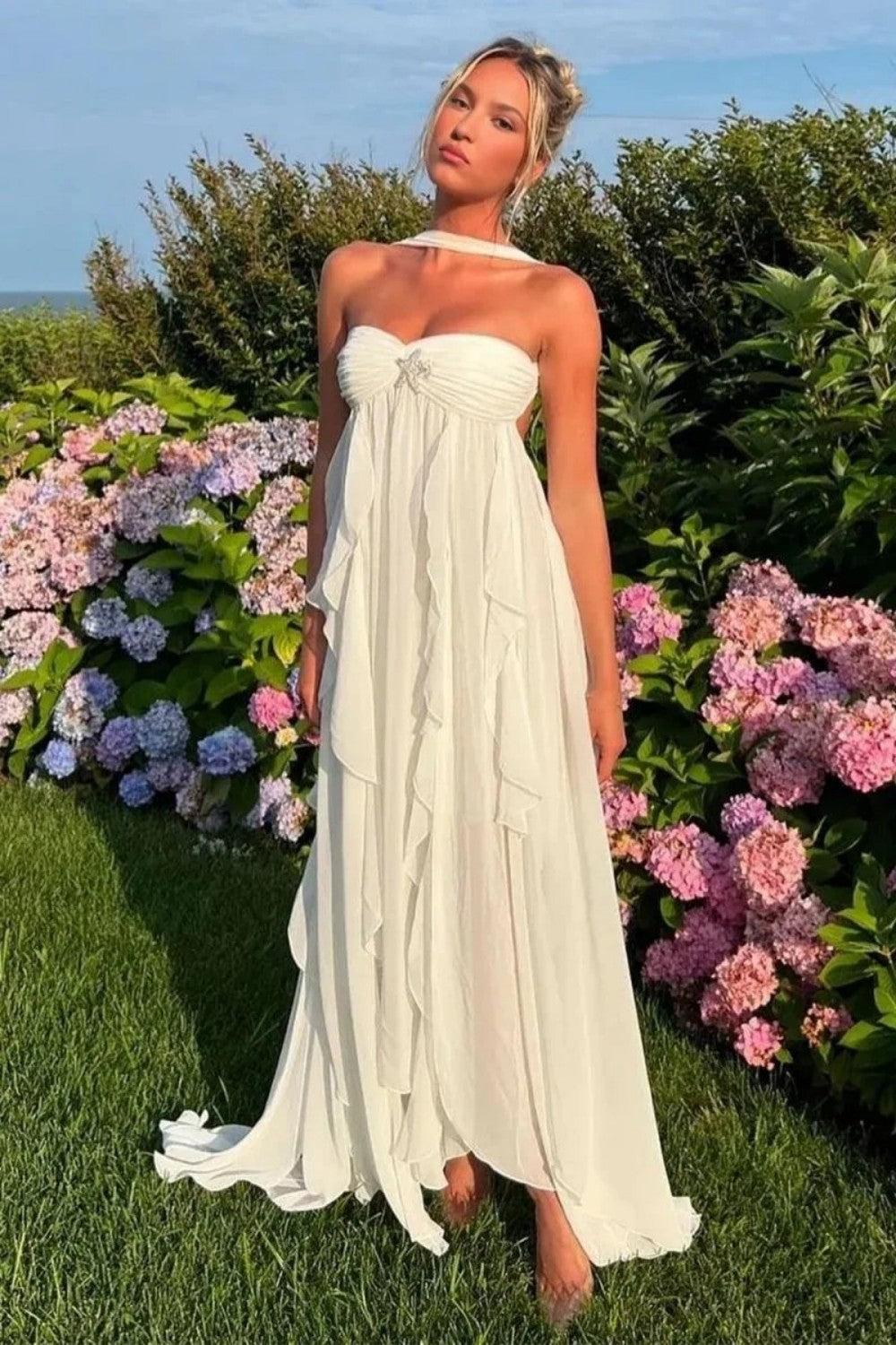 Beautiful A Line Sweetheart Ivory Long Wedding Dress With Ruffles Split Front Bridal Gown