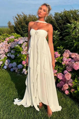 Beautiful A Line Sweetheart Ivory Long Wedding Dress With Ruffles Split Front Bridal Gown
