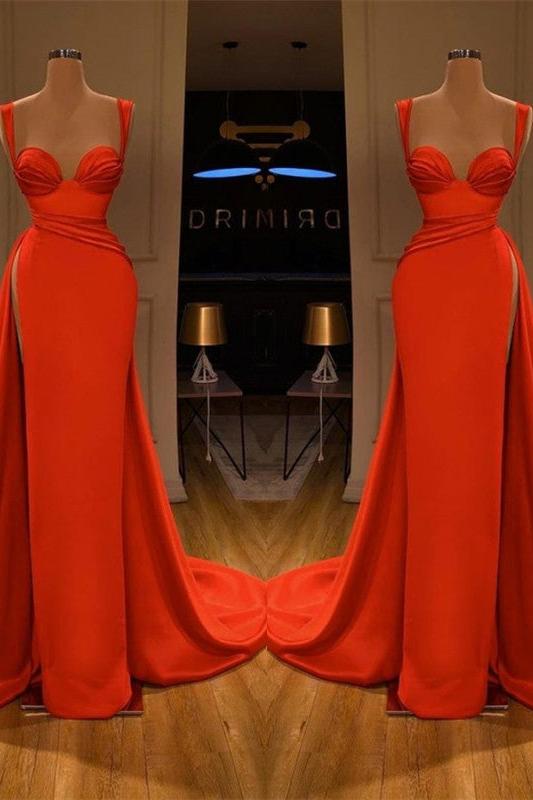 Beautiful Red Starps Sweetheart Long Prom Dress With Split