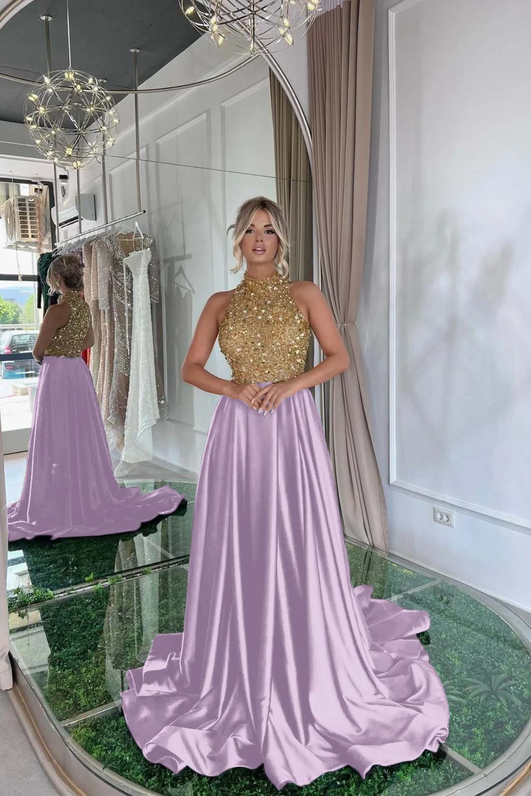 Black A Line Prom Dress Sleeveless High Neck Beaded Formal Dress