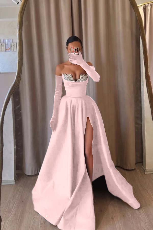 Black A Line Prom Dress Sleeveless Sweetheart Beaded Formal Dress
