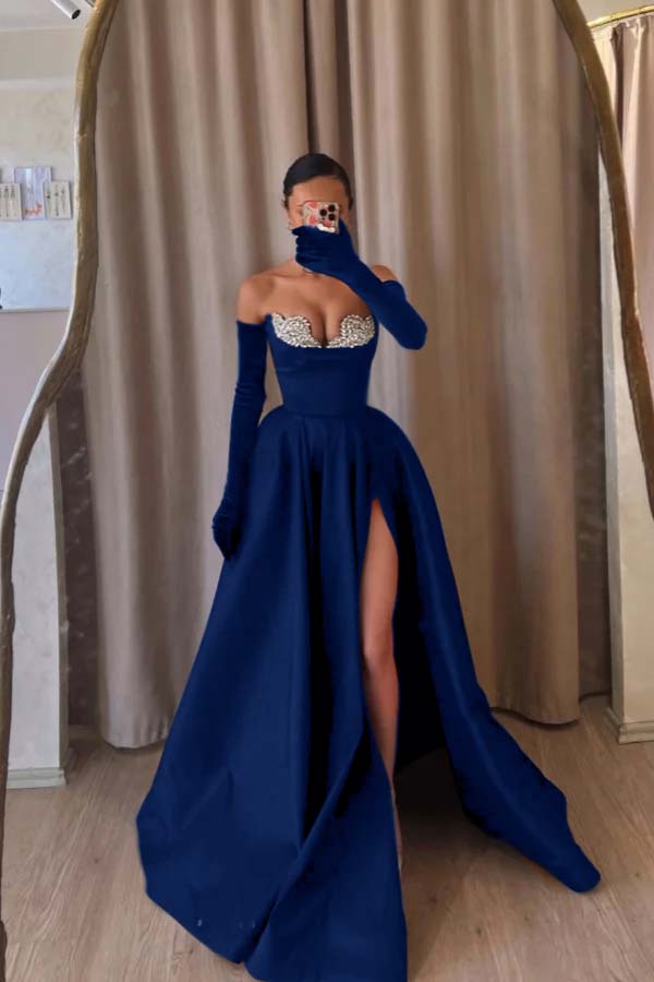 Black A Line Prom Dress Sleeveless Sweetheart Beaded Formal Dress