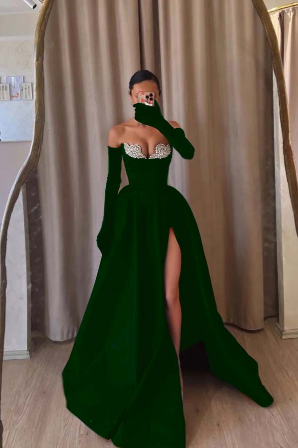 Black A Line Prom Dress Sleeveless Sweetheart Beaded Formal Dress