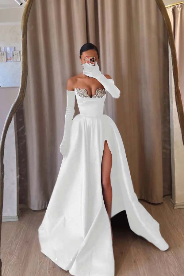 Black A Line Prom Dress Sleeveless Sweetheart Beaded Formal Dress