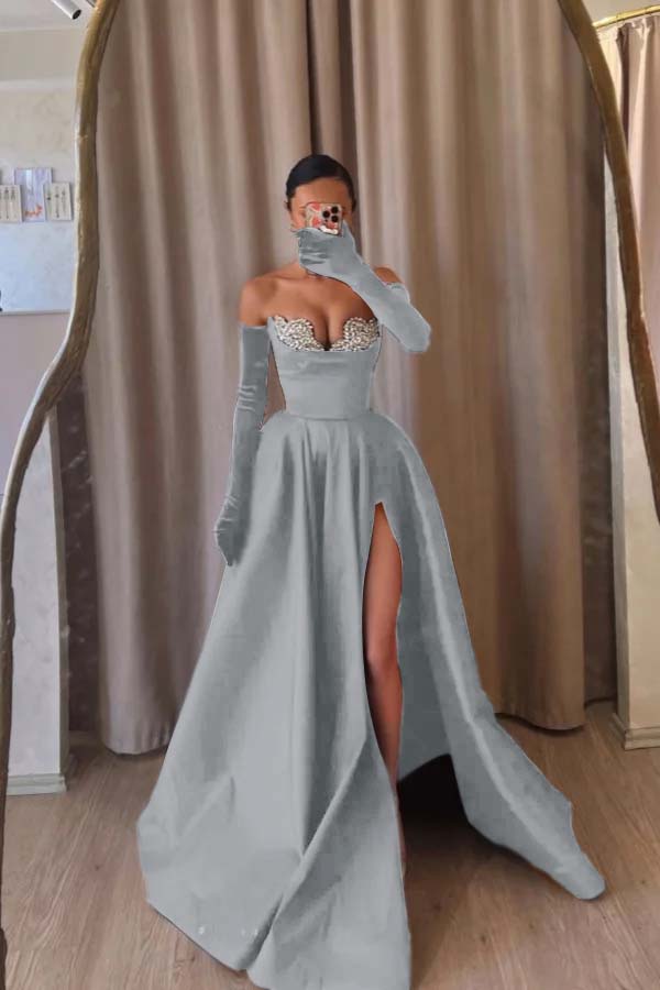 Black A Line Prom Dress Sleeveless Sweetheart Beaded Formal Dress