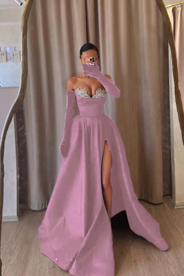 Black A Line Prom Dress Sleeveless Sweetheart Beaded Formal Dress