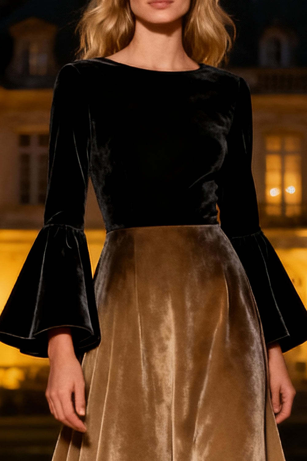 Black A-Line Velvet Long Sleeves Holiday Party Dress
