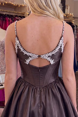 Black Beaded A Line Keyhole Short Corset Homecoming Dress