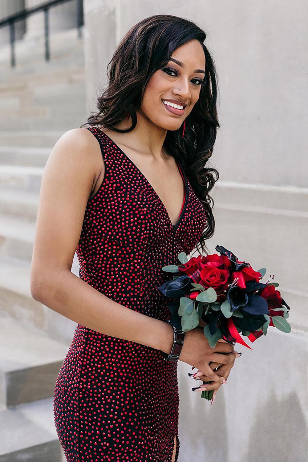 Black Burgundy Prom Dress Mermaid Beaded Formal Dress