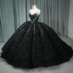 Black Quinceanera Dress Strapless Lace Up Sequins Mexican Sweet 16 Dress Ball Gown Dress