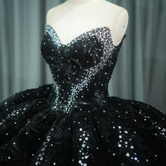 Black Quinceanera Dress Strapless Lace Up Sequins Mexican Sweet 16 Dress Ball Gown Dress