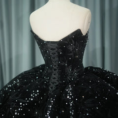 Black Quinceanera Dress Strapless Lace Up Sequins Mexican Sweet 16 Dress Ball Gown Dress