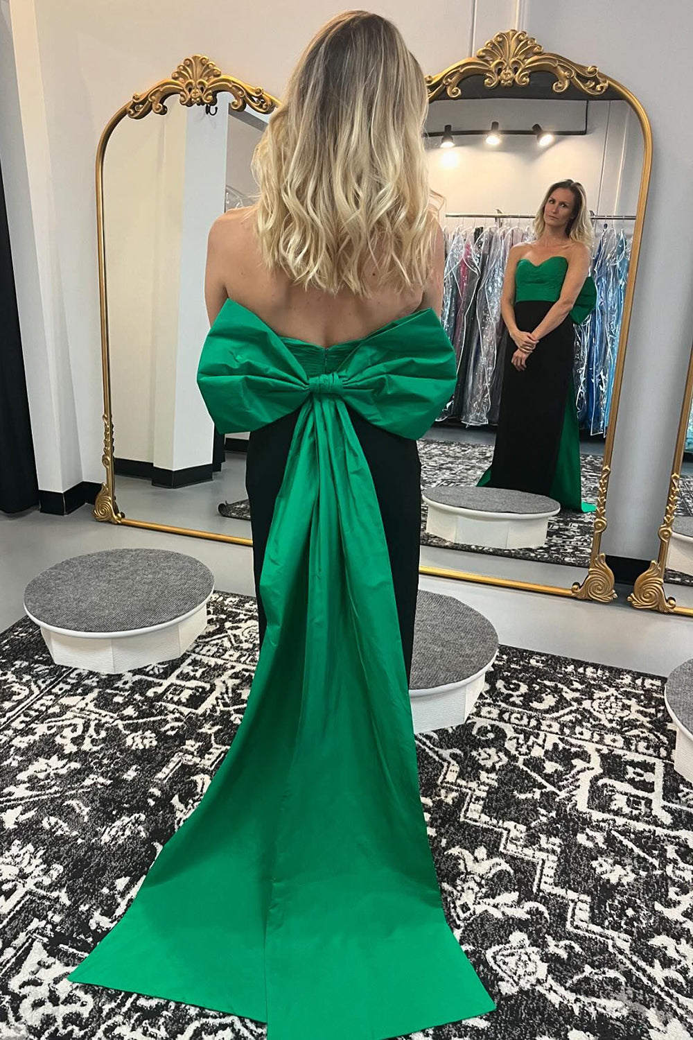 Black Green Prom Dress Mermaid Long Formal Dress With Bow Back