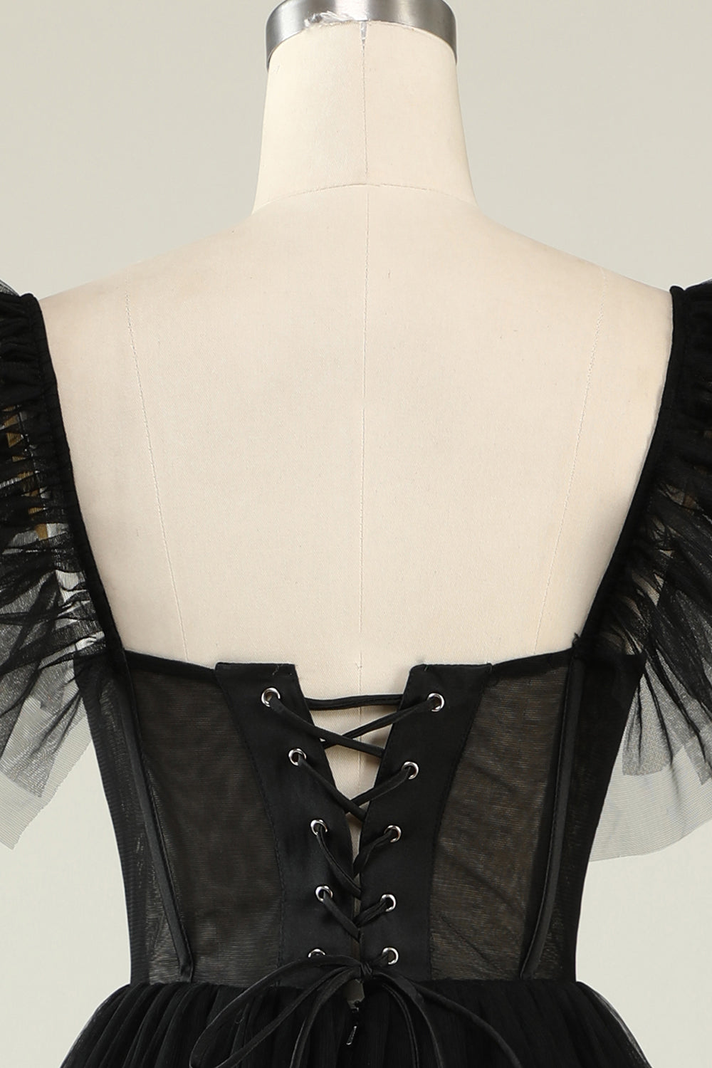 Black Homecoming Dress A-Line Corset Ruffled Tulle Cocktail Party Dresses