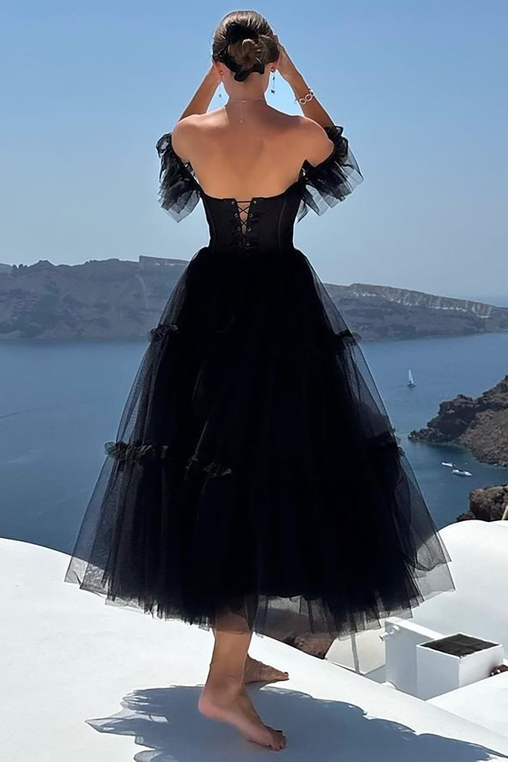 Black Homecoming Dress A-Line Corset Ruffled Tulle Cocktail Party Dresses
