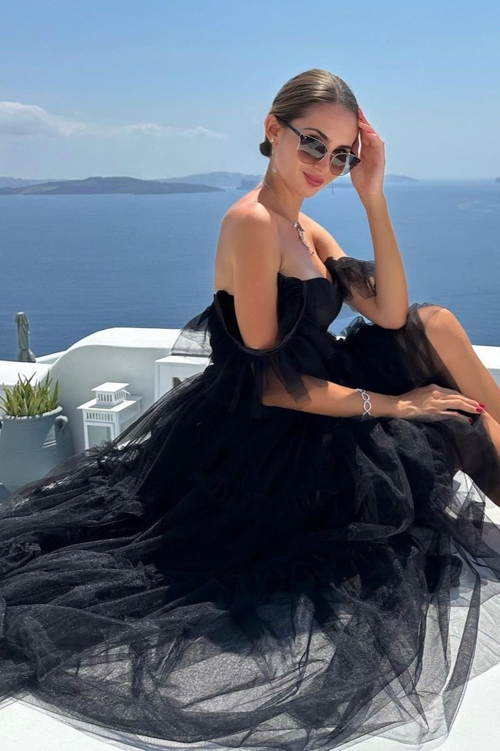 Black Homecoming Dress A-Line Corset Ruffled Tulle Cocktail Party Dresses