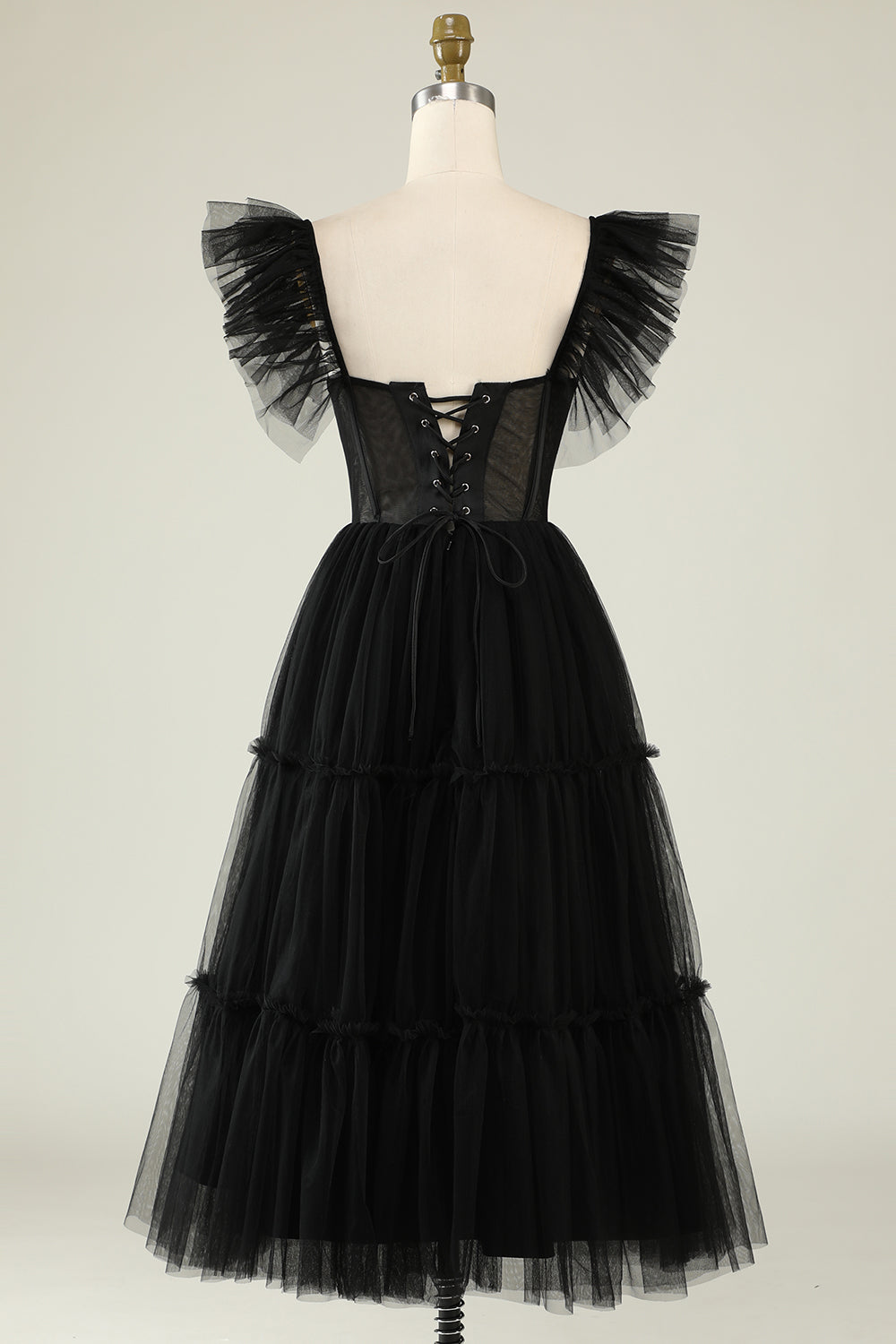 Black Homecoming Dress A-Line Corset Ruffled Tulle Cocktail Party Dresses