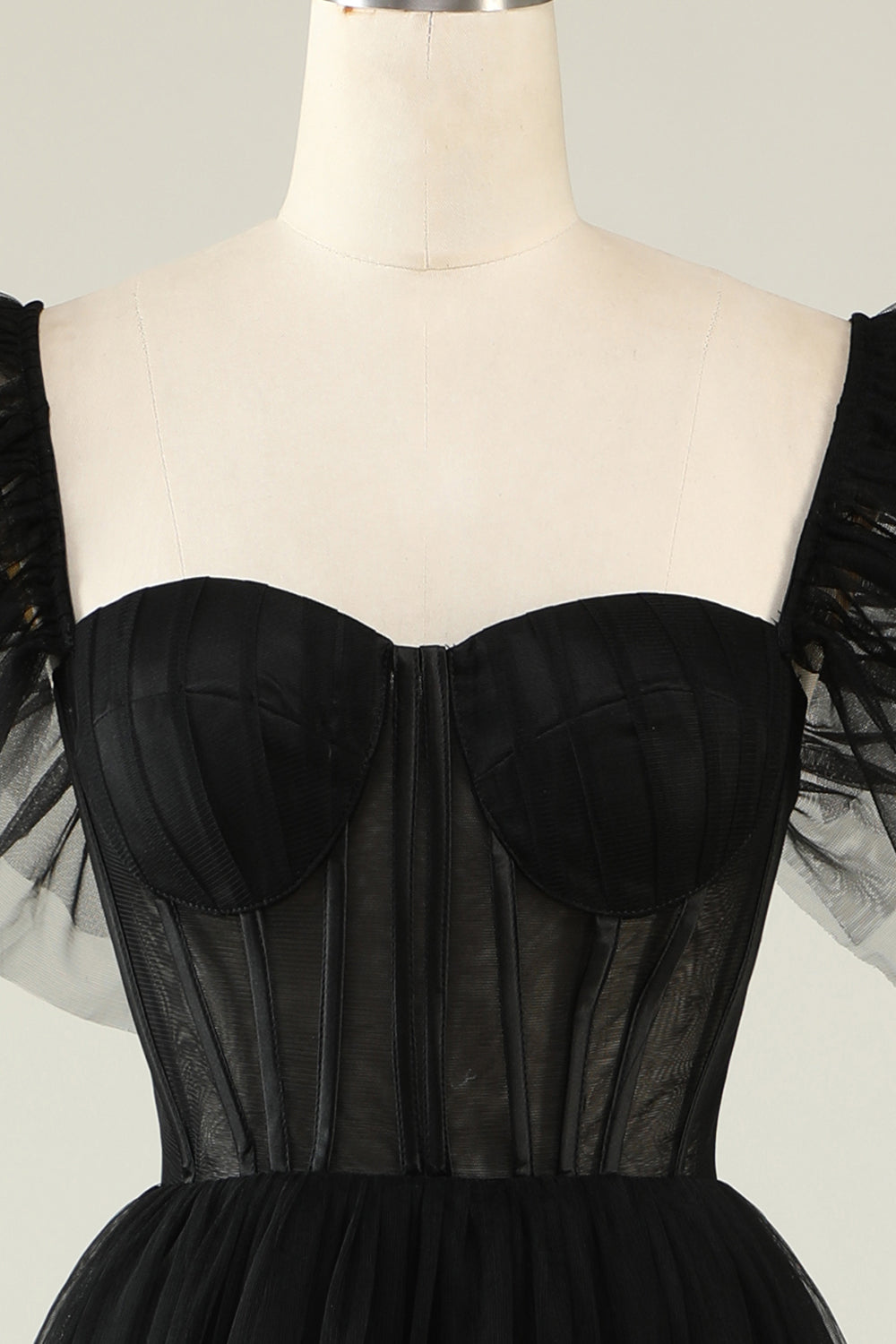 Black Homecoming Dress A-Line Corset Ruffled Tulle Cocktail Party Dresses