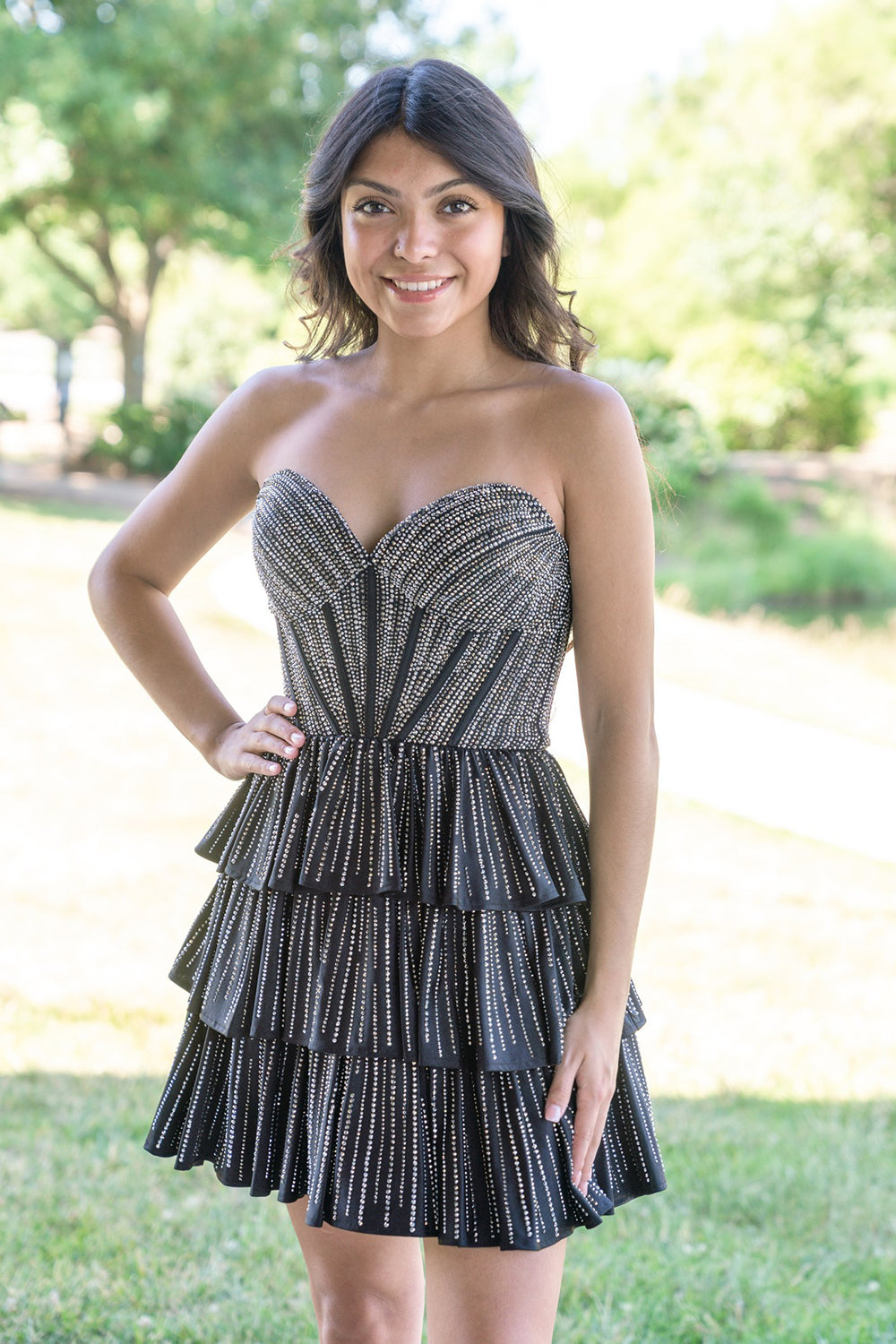 Black Homecoming Dress A Line Corset Short Prom Dress With Ruffles