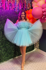 Black Homecoming Dress A-Line Detachable Long Sleeves Tulle Short Prom Dress
