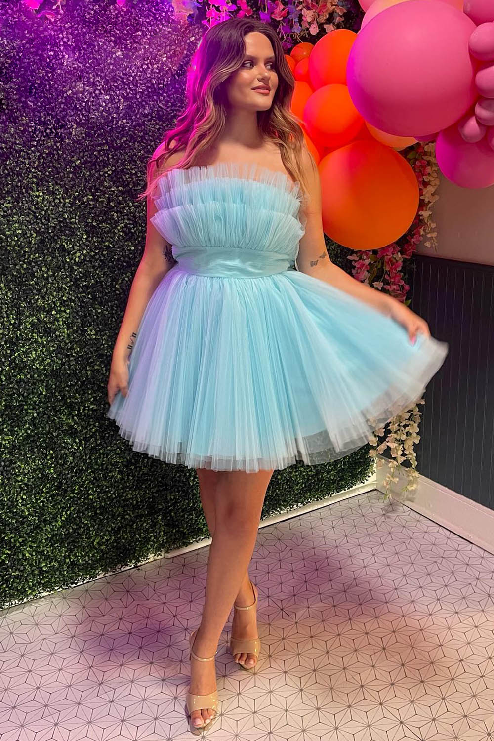 Black Homecoming Dress A-Line Detachable Long Sleeves Tulle Short Prom Dress