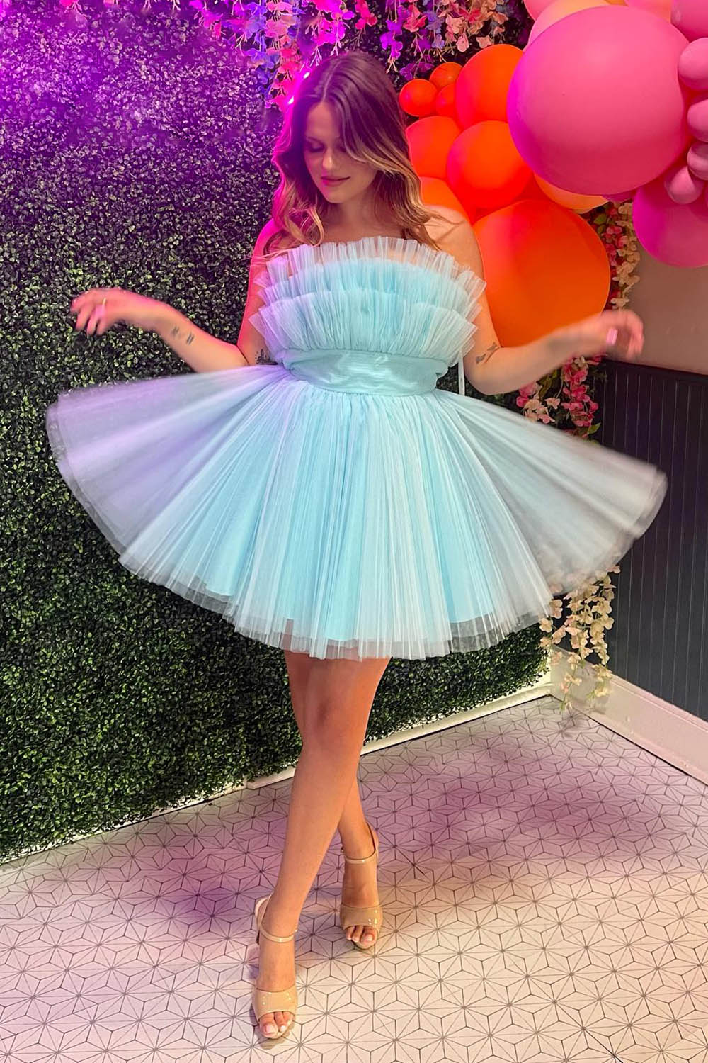 Black Homecoming Dress A-Line Detachable Long Sleeves Tulle Short Prom Dress