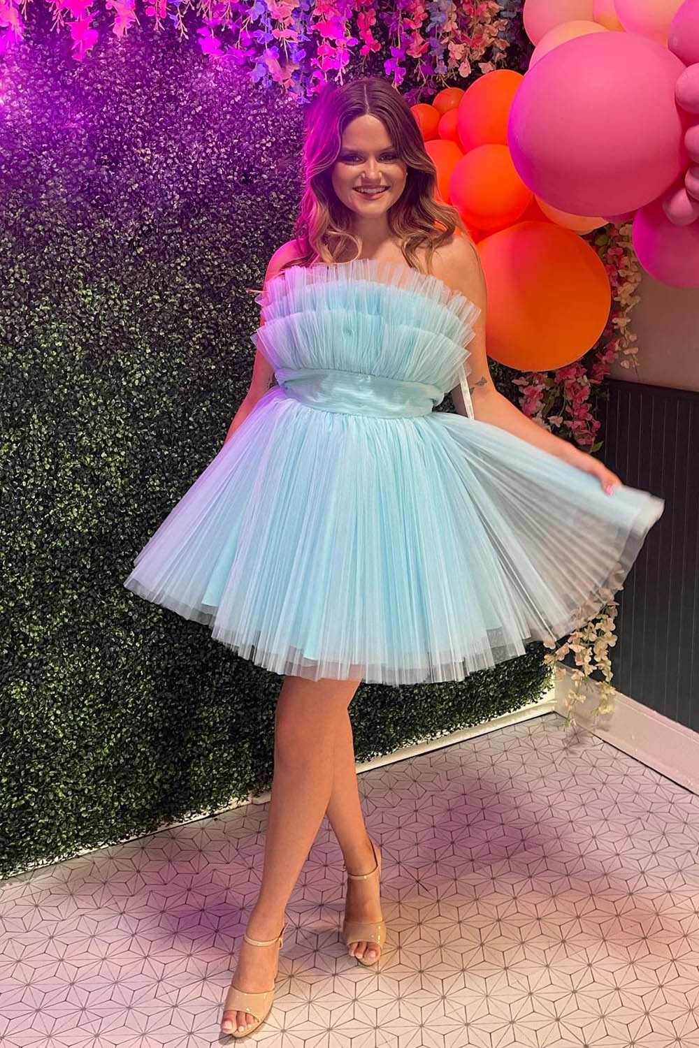 Black Homecoming Dress A-Line Detachable Long Sleeves Tulle Short Prom Dress