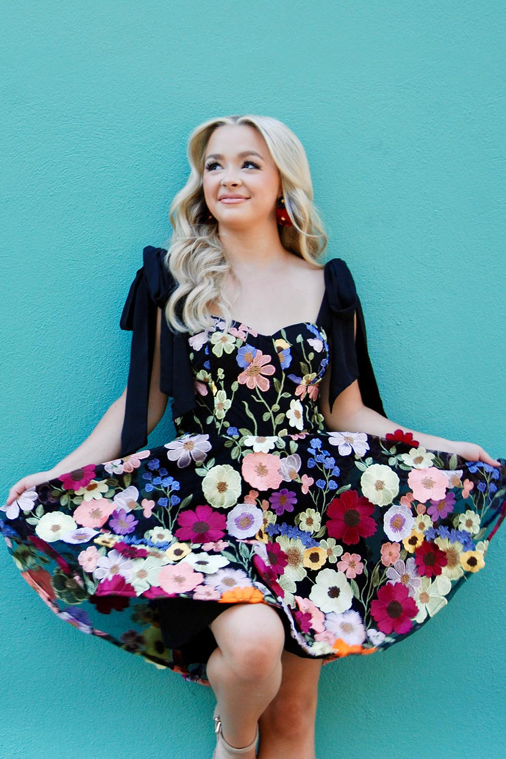 Black Homecoming Dress A Line Flower Print Short Cocktail Dresses