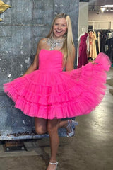 Black Homecoming Dress A-Line Sweetheart Tulle Tiered Corset Short Cocktail Dresses