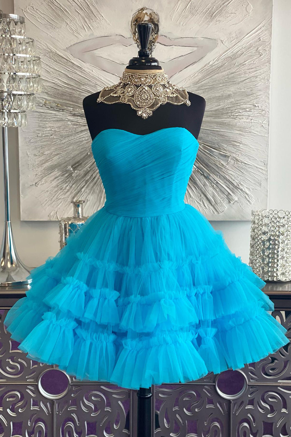 Black Homecoming Dress A-Line Sweetheart Tulle Tiered Corset Short Cocktail Dresses