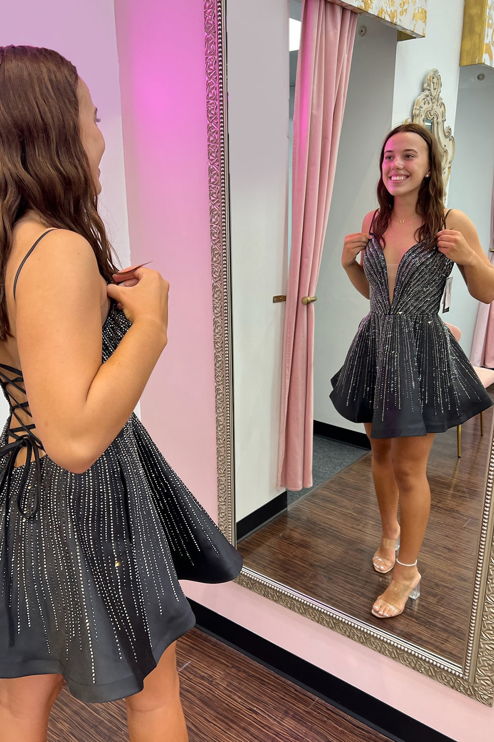 Black Homecoming Dress Beaded A-Line Short Prom Dress