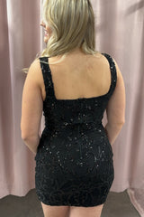 Black Homecoming Dress Corset Tight Short Sequin Prom Dress