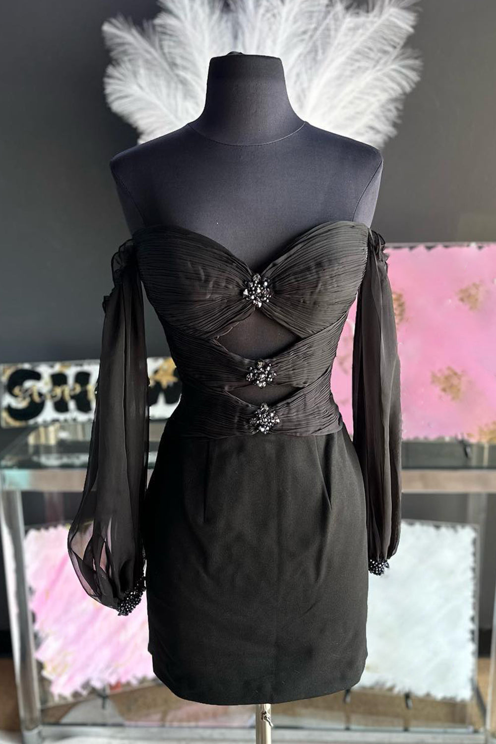 Black Homecoming Dress Off The Shoulder Sweetheart Bodycon Prom Dress