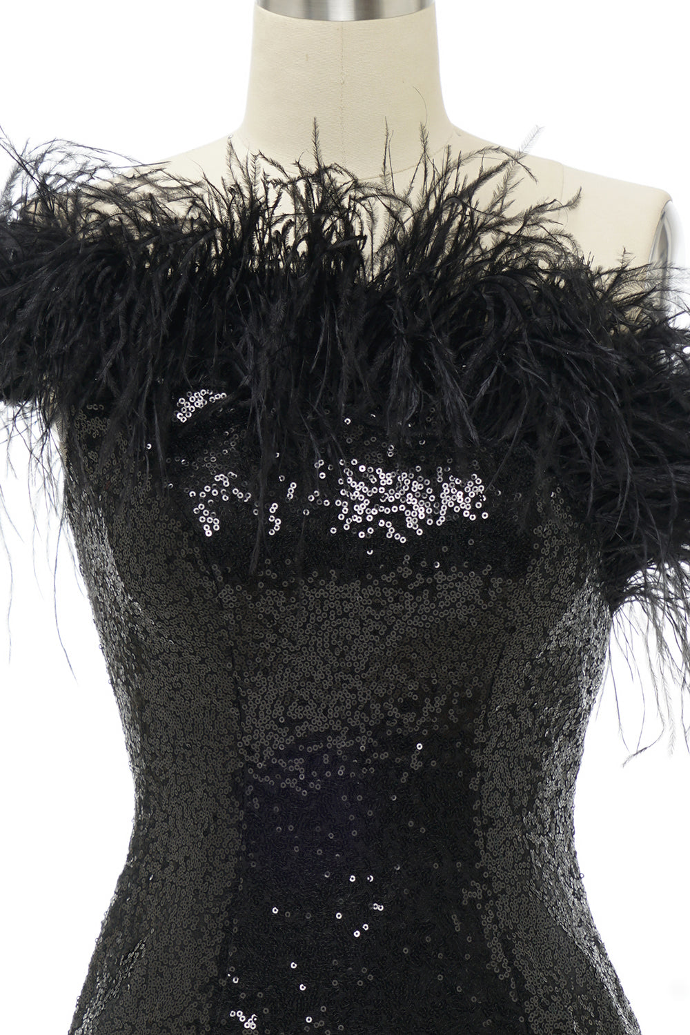 Black Homecoming Dress One Shoulder Sequin Short Prom Dress with Feathers