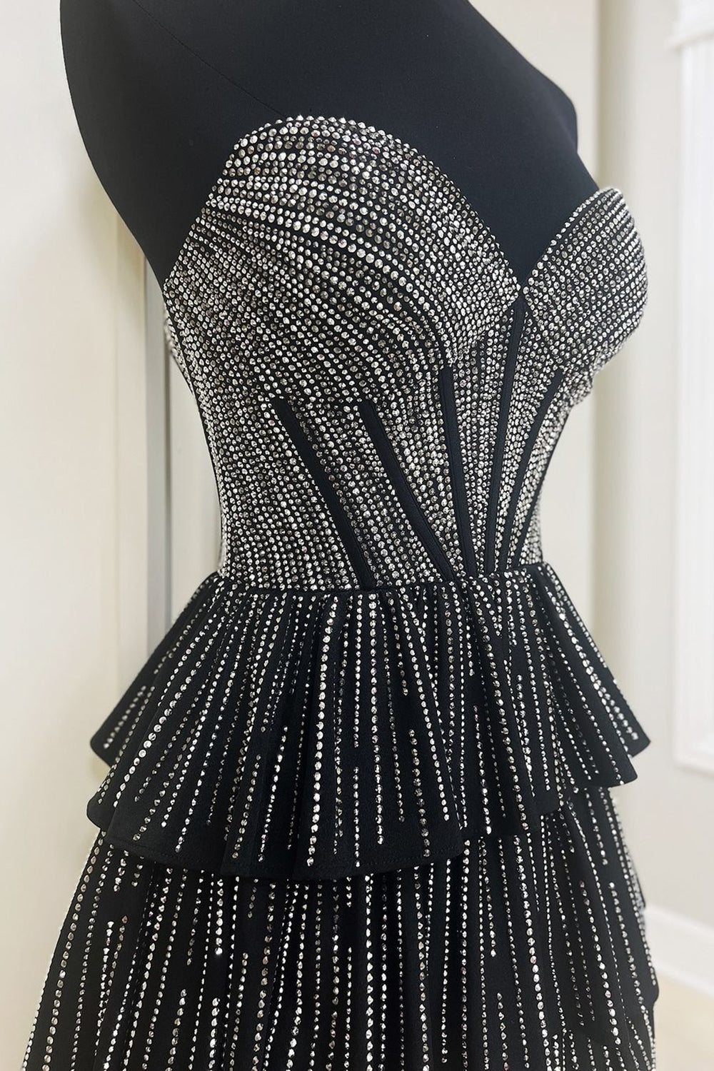 Black Homecoming Dress Pink Homecoming Dress A Line Corset Strapless Tiered Short Prom Dress with Beadings