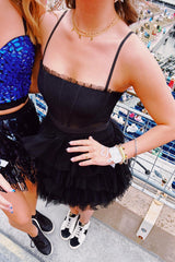 Black Homecoming Dress Ruffled Corset Short Prom Dress