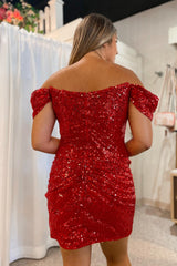 Black Homecoming Dress Sequin Off the Shoulder Tight Short Prom Dress