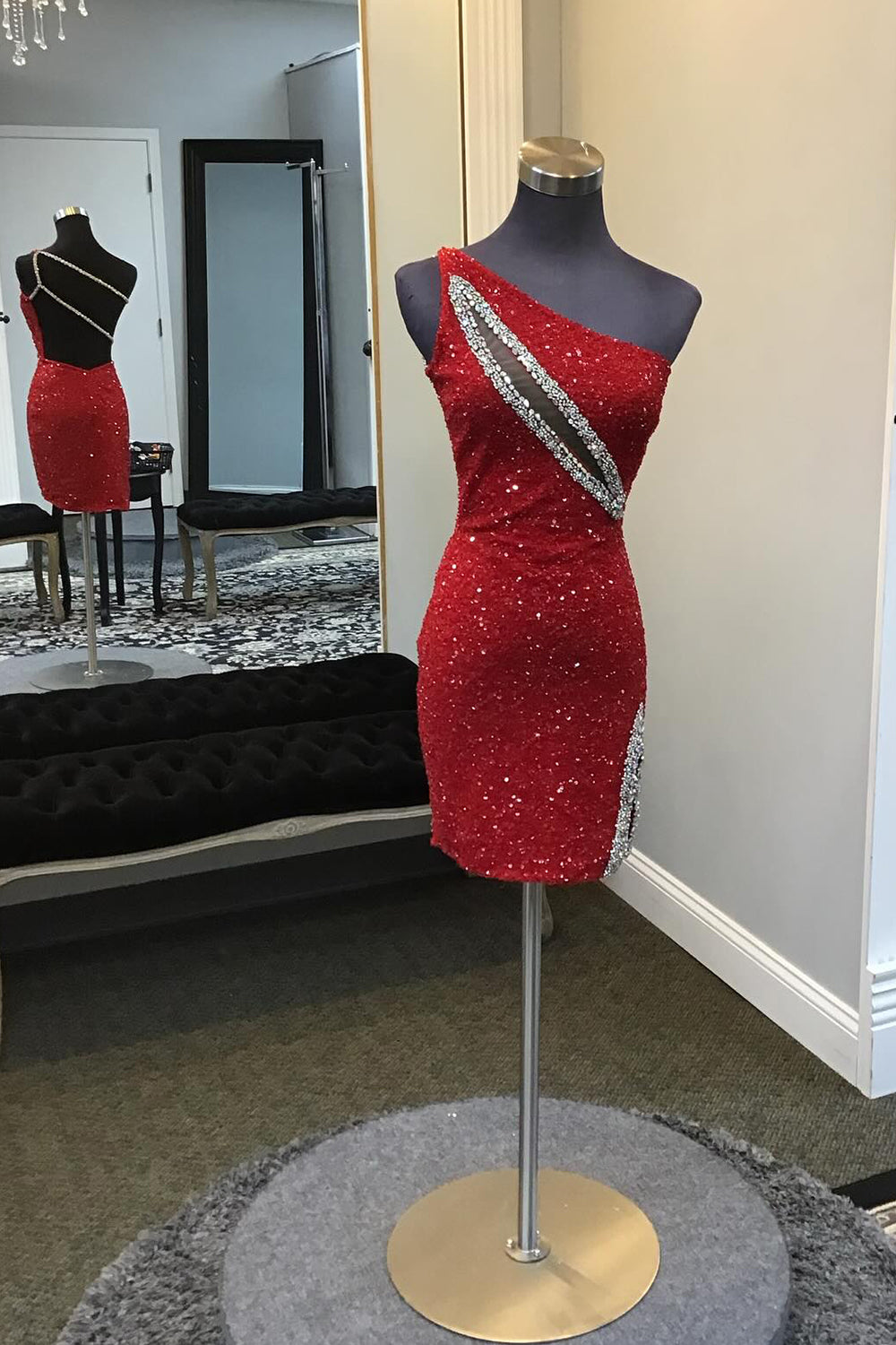 Black Homecoming Dress Sequin One Shoulder Tight Short Cocktail Dresses