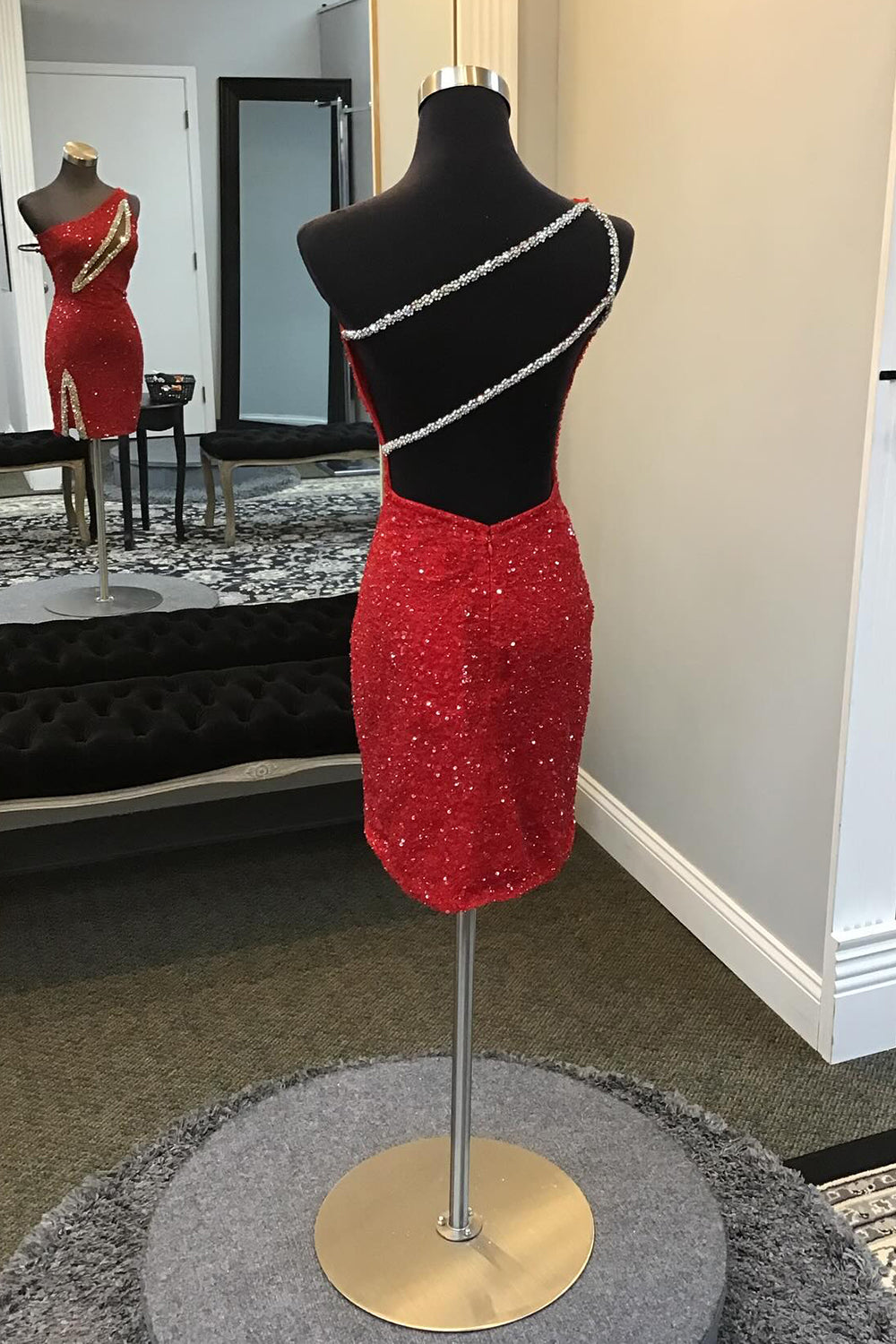 Black Homecoming Dress Sequin One Shoulder Tight Short Cocktail Dresses